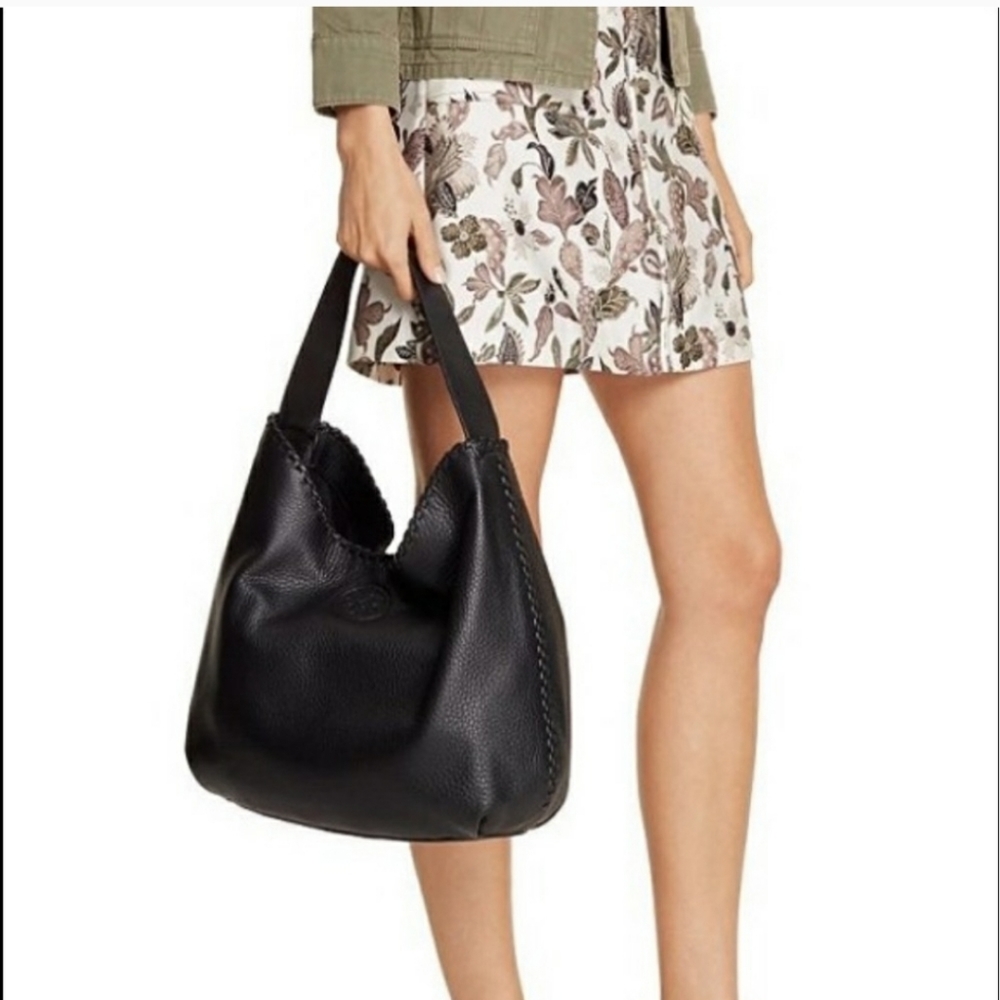 Tory Burch Marion Hobo Leather Whipstitch Bag LN